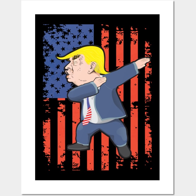 Funny Donald Trump Dabs in Front of USA Flag Wall Art by dihart